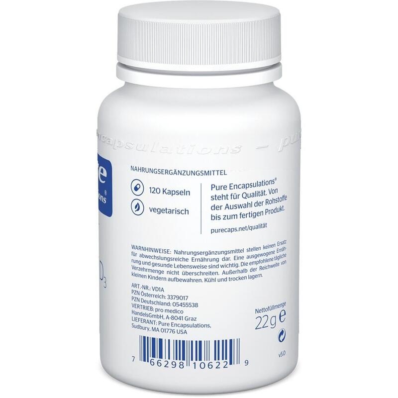PURE ENCAPSULATIONS Vitamin D3 400 I.E. Kapseln