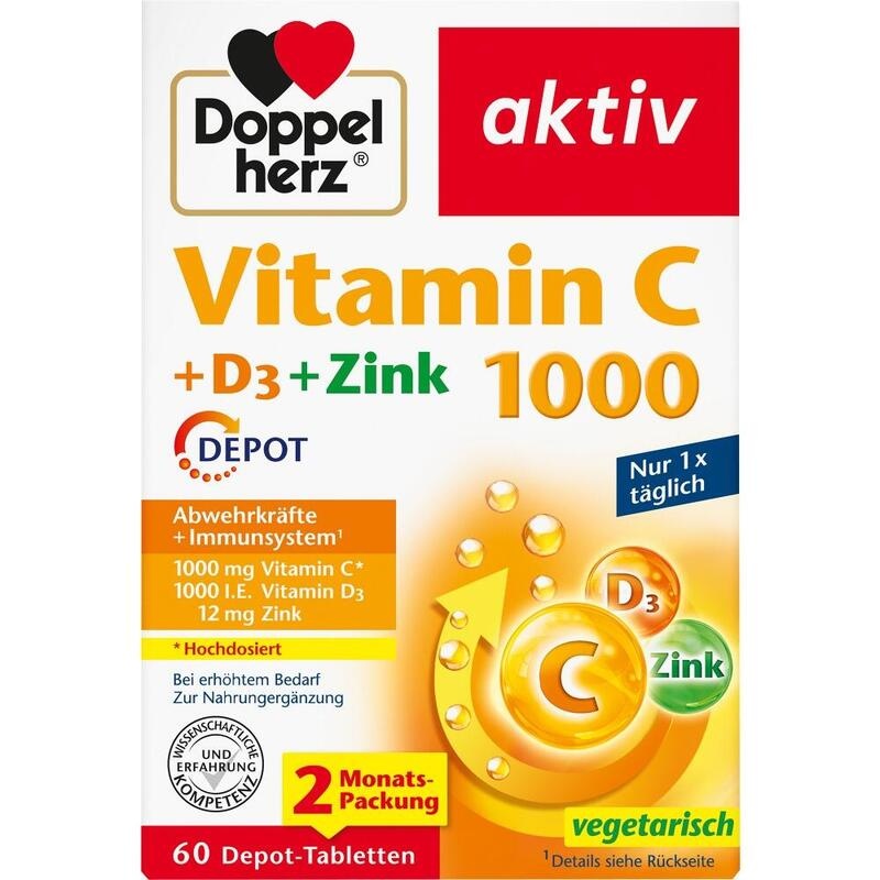 DOPPELHERZ Vitamin C 1000+D3+Zink Depot Tabletten
